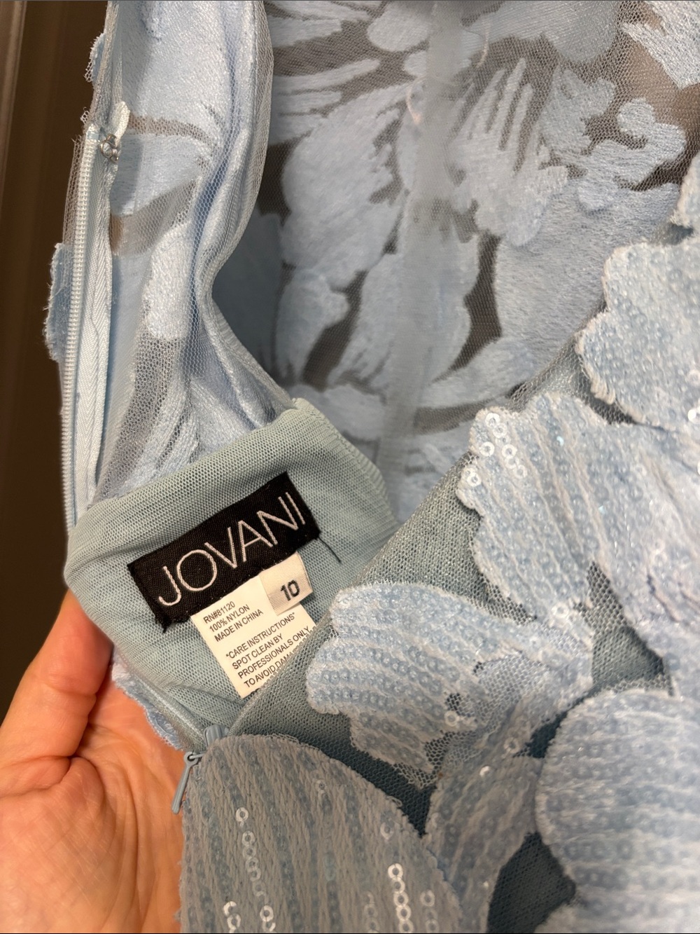 Jovani light blue lace mesh dress 10 - Picture 4 of 13